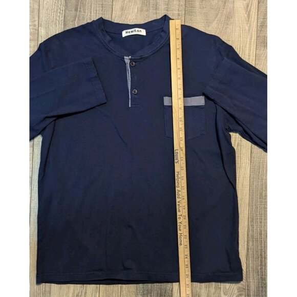 Hawiton Henley Shirt Mens Large Blue Designer Long Sleeve Pocket Loose Sleeve - Picture 5 of 7